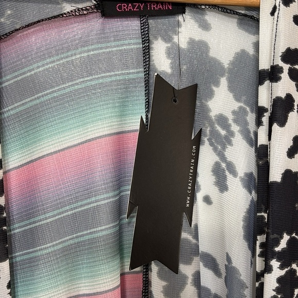 Crazy Train Cow Print Multicolor Aztec Patterned Kimono Caridgan Size O/S - Picture 4 of 7